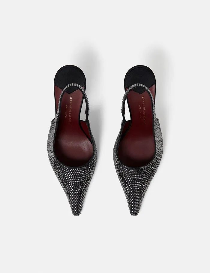 Stella McCartney Heels Women Elsa CrystalEmbellished Slingbacks Pitch Black Stella McCartney Heels Women Elsa CrystalEmbellished Slingbacks Pitch Black