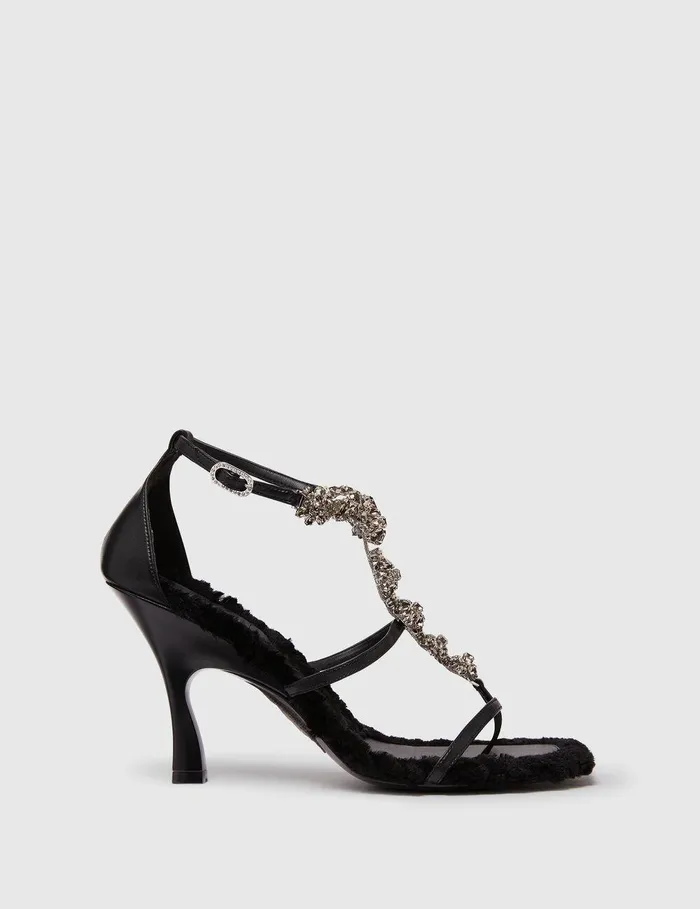 Stella McCartney Heels Women Elsa Crystal Flowers Heeled Sandals Black