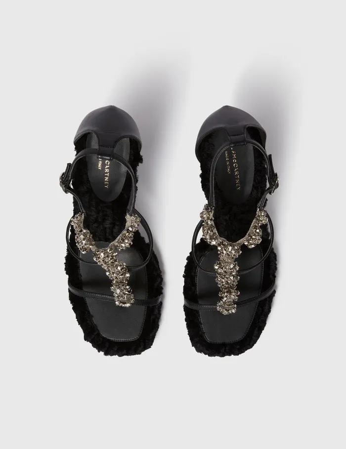 Stella McCartney Heels Women Elsa Crystal Flowers Heeled Sandals Black