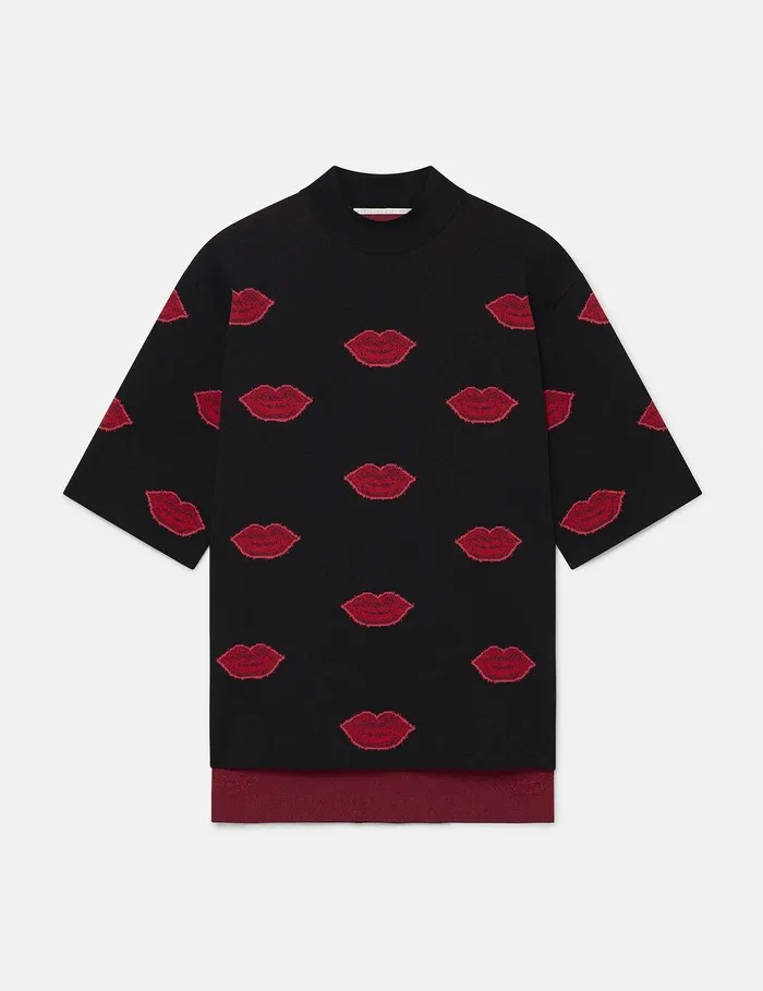 Stella McCartney Knitwear Women Lips Graphic Knit HighNeck Top Black And Red