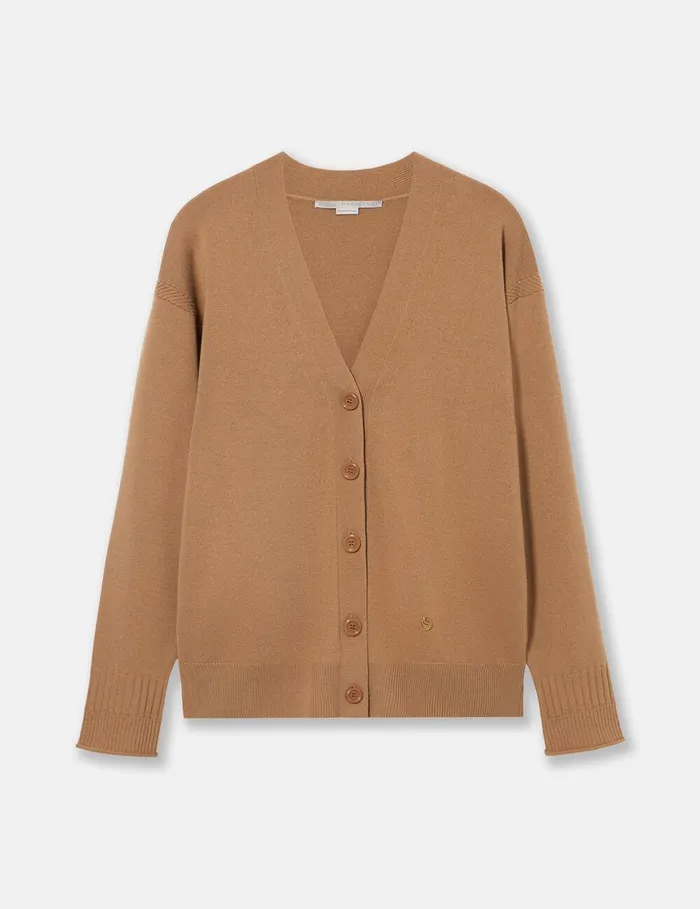 Stella McCartney Knitwear Women Round Neck Long Sleeved Cardigan Tan Beige