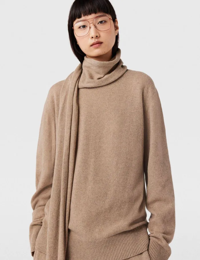 Stella McCartney Knitwear Women Scarf Detail Long Sleeve Sweater Sandy Beige