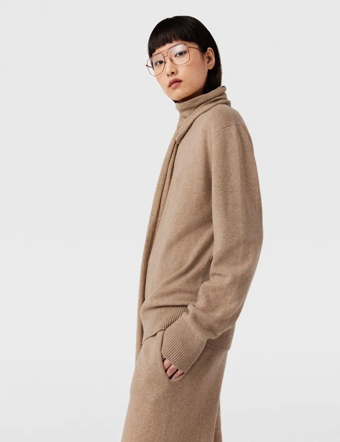 Stella McCartney Knitwear Women Scarf Detail Long Sleeve Sweater Sandy Beige