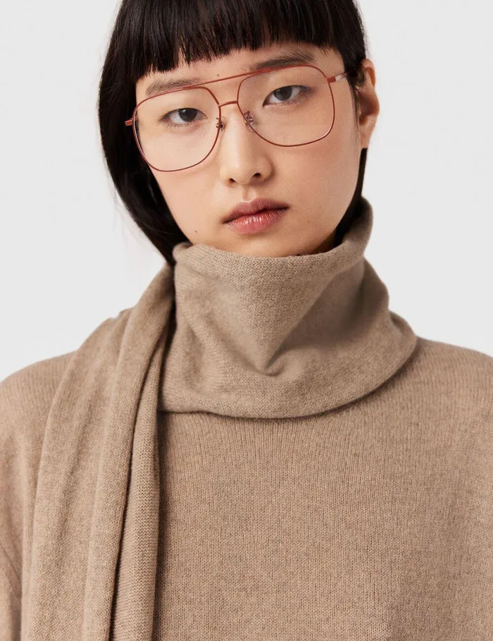 Stella McCartney Knitwear Women Scarf Detail Long Sleeve Sweater Sandy Beige