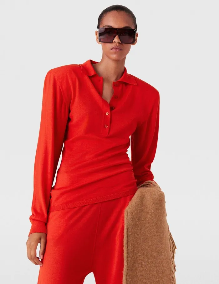 Stella McCartney Knitwear Women Strong Shoulder Polo Shirt Lipstick Red Stella McCartney Knitwear Women Strong Shoulder Polo Shirt Lipstick Red
