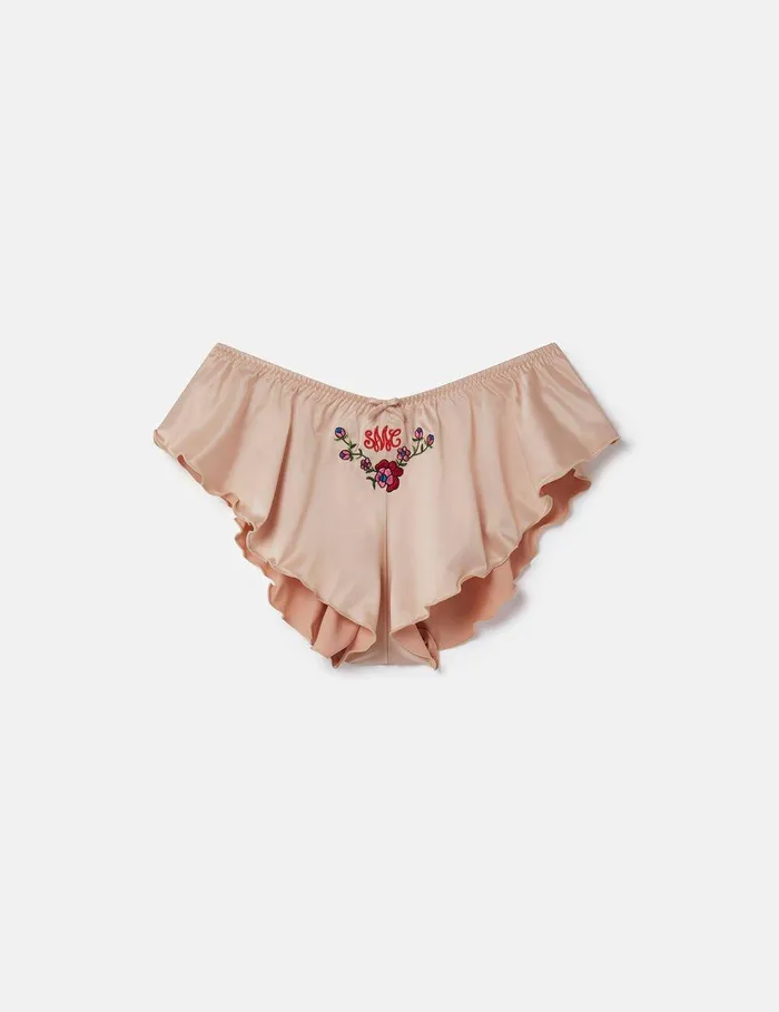 Stella McCartney Lingerie And Sleepwear Women 039Love You039 Embroidery Satin Flounce Sleep Shorts Champagne Stella McCartney Lingerie And Sleepwear Women 039Love You039 Embroidery Satin Flounce Sleep Shorts Champagne