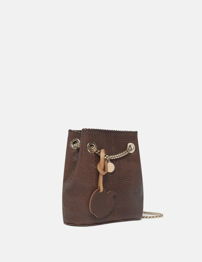 Stella McCartney Mini Bags And Clutches Women Falabella ScaleEmbossed Bucket Bag Chocolate Brown Stella McCartney Mini Bags And Clutches Women Falabella ScaleEmbossed Bucket Bag Chocolate Brown