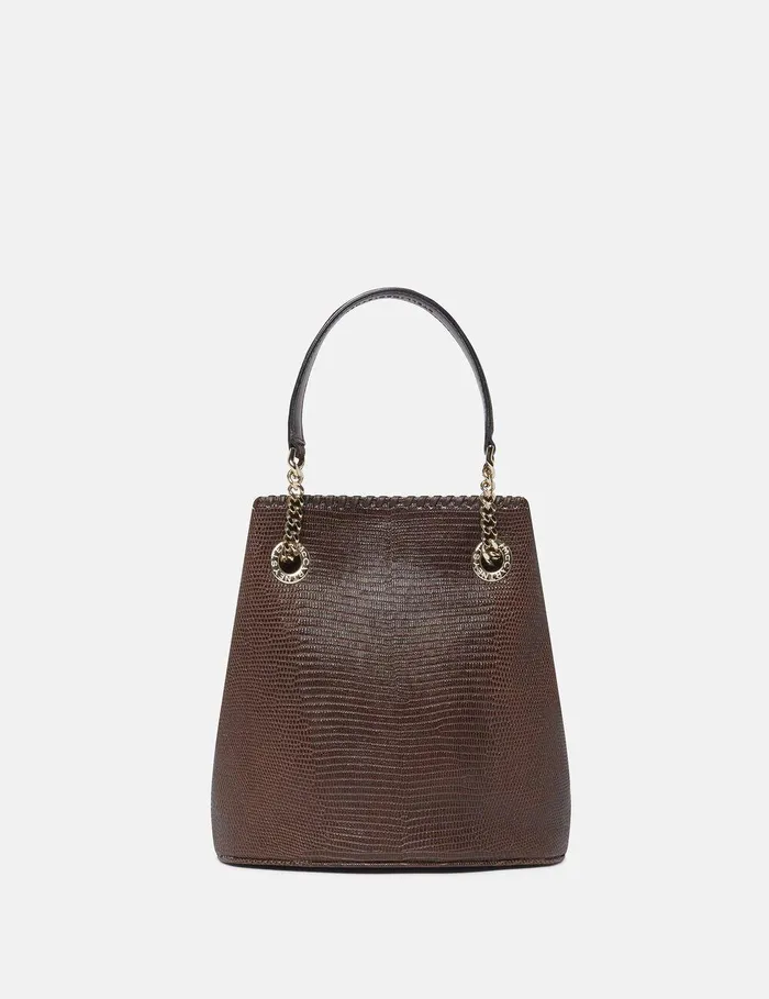 Stella McCartney Mini Bags And Clutches Women Falabella ScaleEmbossed Bucket Bag Chocolate Brown Stella McCartney Mini Bags And Clutches Women Falabella ScaleEmbossed Bucket Bag Chocolate Brown