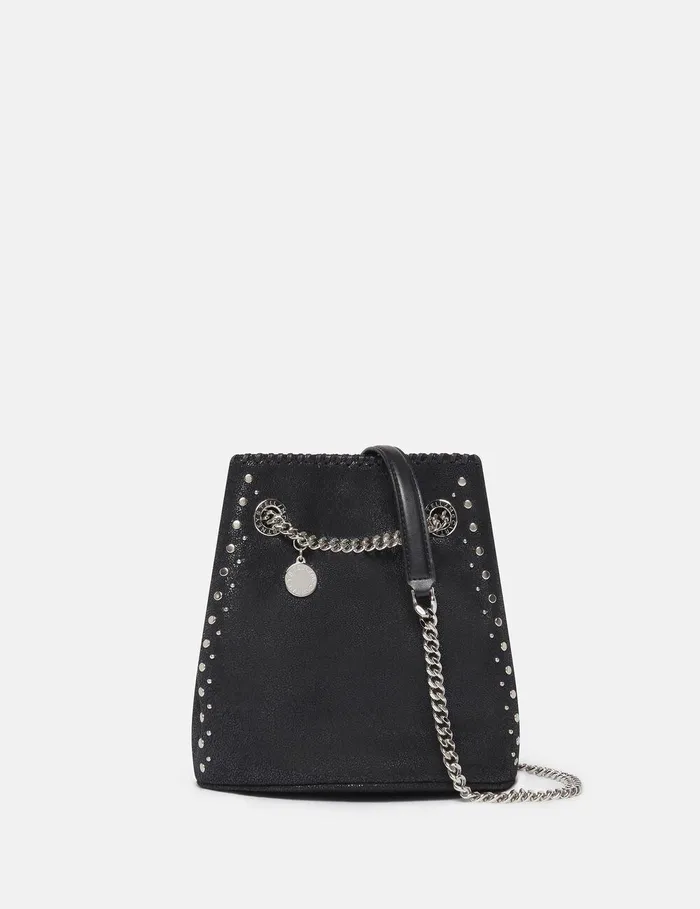 Stella McCartney Mini Bags And Clutches Women Falabella Studded Bucket Bag Pitch Black Stella McCartney Mini Bags And Clutches Women Falabella Studded Bucket Bag Pitch Black