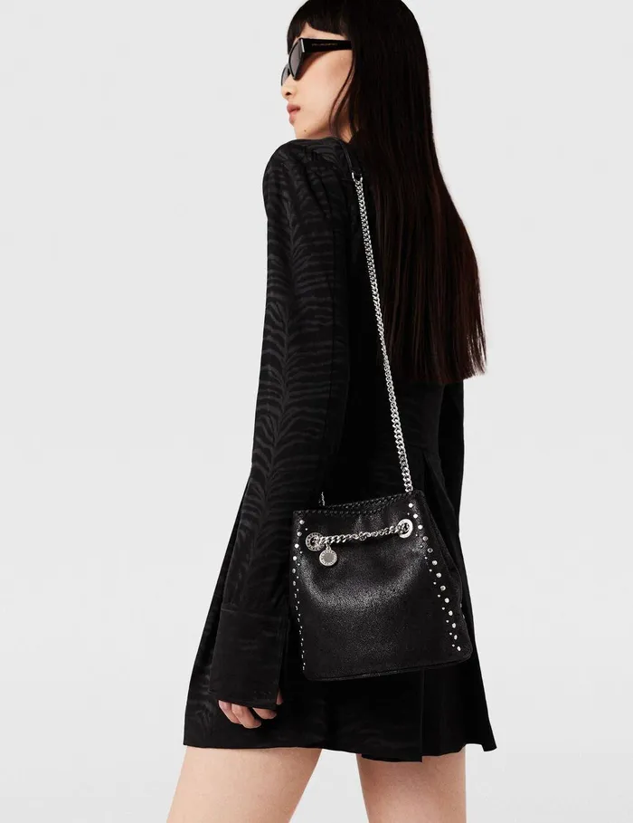 Stella McCartney Mini Bags And Clutches Women Falabella Studded Bucket Bag Pitch Black Stella McCartney Mini Bags And Clutches Women Falabella Studded Bucket Bag Pitch Black