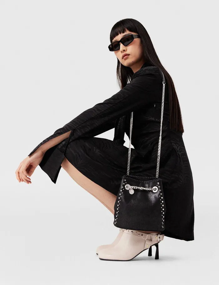 Stella McCartney Mini Bags And Clutches Women Falabella Studded Bucket Bag Pitch Black Stella McCartney Mini Bags And Clutches Women Falabella Studded Bucket Bag Pitch Black