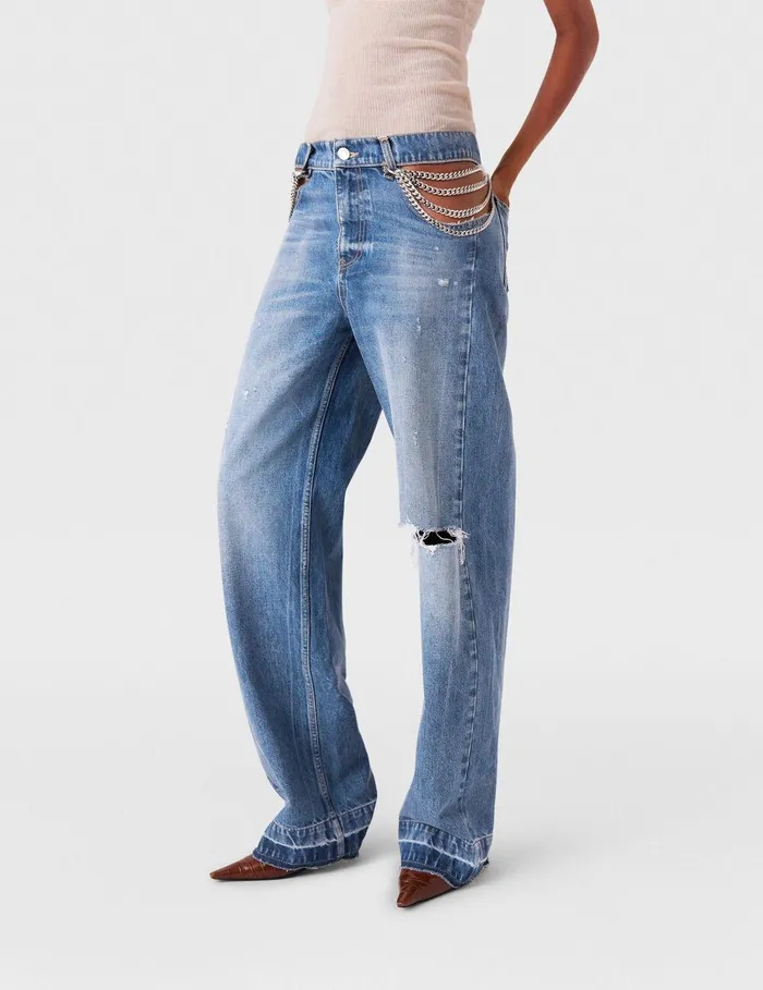 Stella McCartney Pants And Shorts Women Falabella Hips StraightLeg Jeans Blue