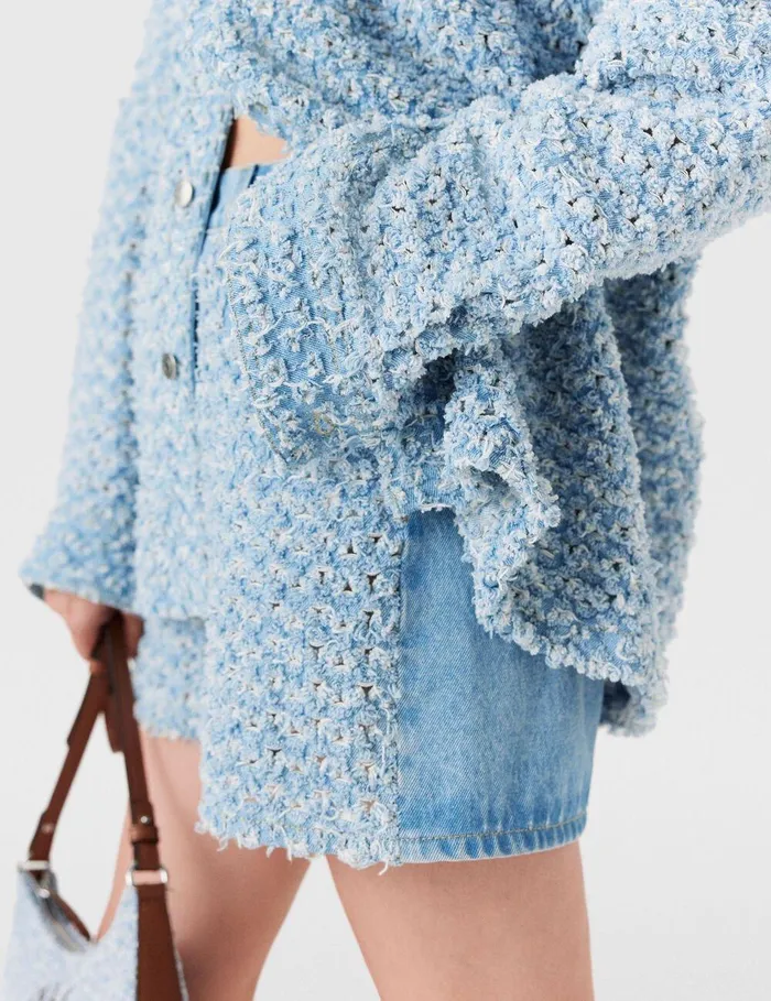 Stella McCartney Pants And Shorts Women Midrise Denim Boucl Shorts Light Blue Stella McCartney Pants And Shorts Women Midrise Denim Boucl Shorts Light Blue
