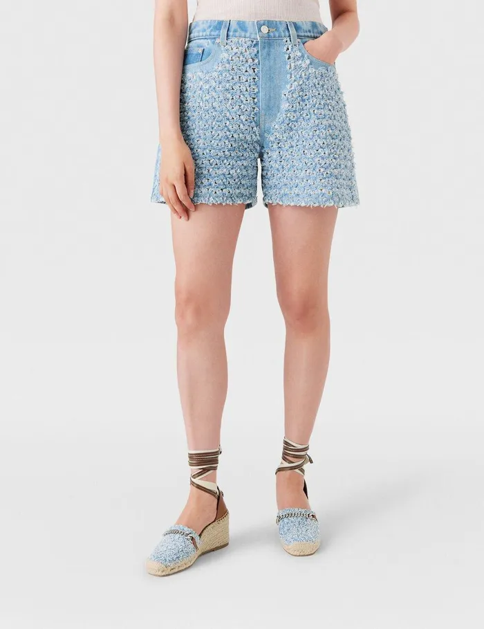 Stella McCartney Pants And Shorts Women Midrise Denim Boucl Shorts Light Blue Stella McCartney Pants And Shorts Women Midrise Denim Boucl Shorts Light Blue