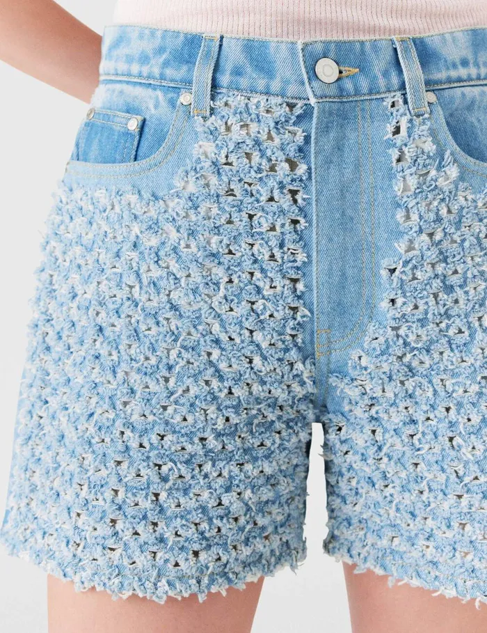 Stella McCartney Pants And Shorts Women Midrise Denim Boucl Shorts Light Blue Stella McCartney Pants And Shorts Women Midrise Denim Boucl Shorts Light Blue
