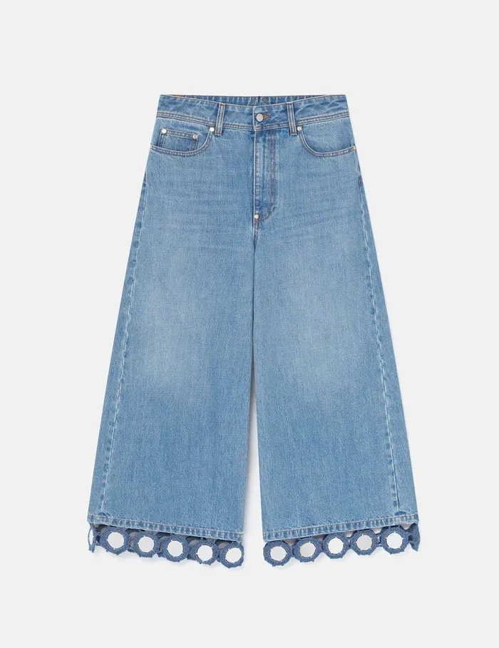 Stella McCartney Pants And Shorts Women Mirror Crochet WideLeg Jeans Light Blue Vintage Denim Stella McCartney Pants And Shorts Women Mirror Crochet WideLeg Jeans Light Blue Vintage Denim