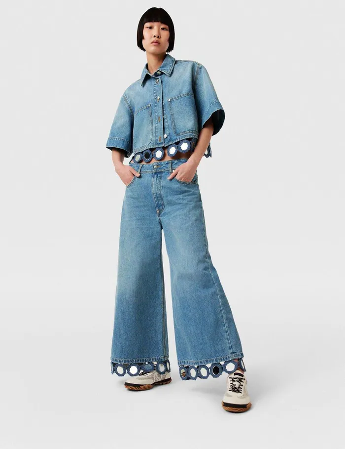 Stella McCartney Pants And Shorts Women Mirror Crochet WideLeg Jeans Light Blue Vintage Denim Stella McCartney Pants And Shorts Women Mirror Crochet WideLeg Jeans Light Blue Vintage Denim