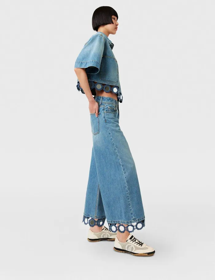 Stella McCartney Pants And Shorts Women Mirror Crochet WideLeg Jeans Light Blue Vintage Denim Stella McCartney Pants And Shorts Women Mirror Crochet WideLeg Jeans Light Blue Vintage Denim