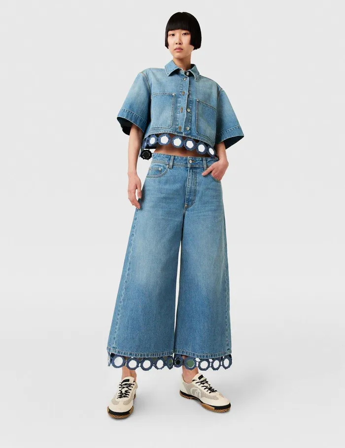 Stella McCartney Pants And Shorts Women Mirror Crochet WideLeg Jeans Light Blue Vintage Denim Stella McCartney Pants And Shorts Women Mirror Crochet WideLeg Jeans Light Blue Vintage Denim