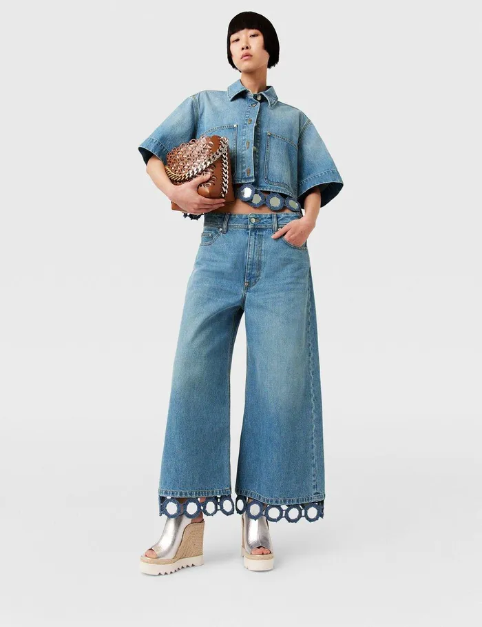 Stella McCartney Pants And Shorts Women Mirror Crochet WideLeg Jeans Light Blue Vintage Denim Stella McCartney Pants And Shorts Women Mirror Crochet WideLeg Jeans Light Blue Vintage Denim