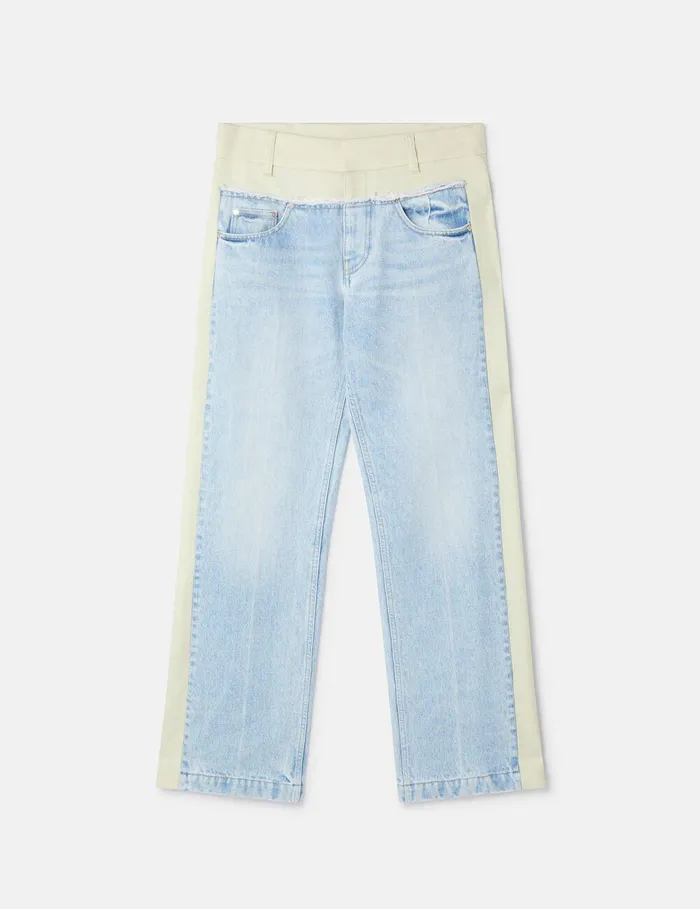 Stella McCartney Pants And Shorts Women TwoTone Panelled Straight Leg Jeans Blueecru Stella McCartney Pants And Shorts Women TwoTone Panelled Straight Leg Jeans Blueecru