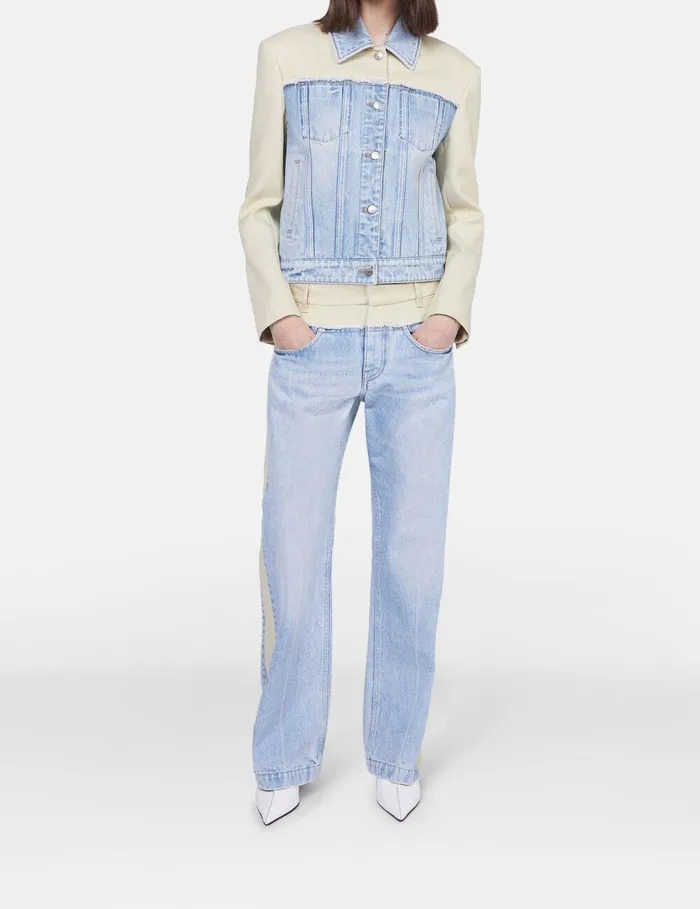 Stella McCartney Pants And Shorts Women TwoTone Panelled Straight Leg Jeans Blueecru Stella McCartney Pants And Shorts Women TwoTone Panelled Straight Leg Jeans Blueecru