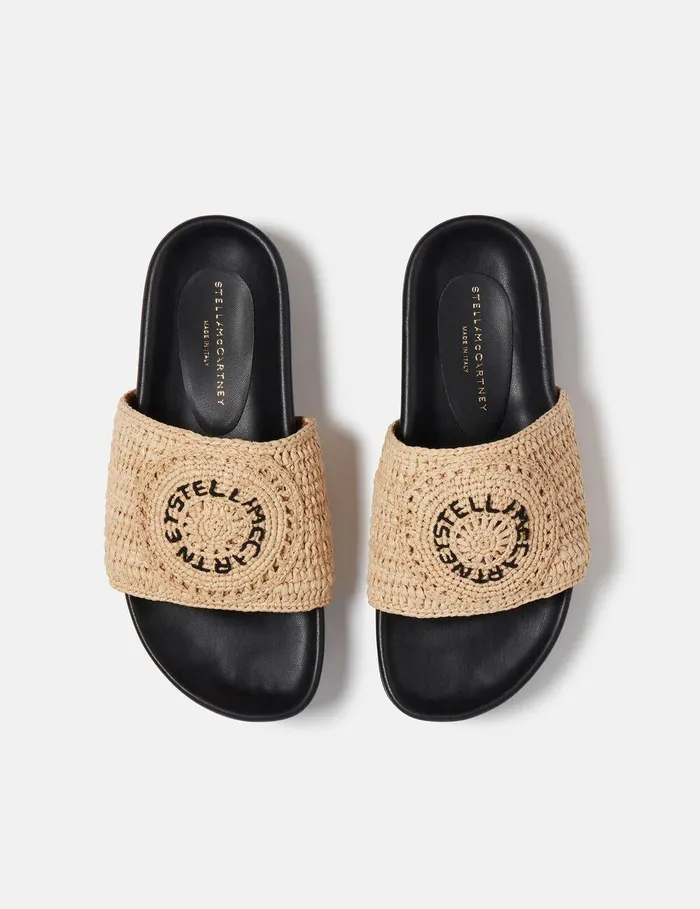 Stella McCartney Sandals Women Elyse Raffia Logo Sandals Naturalblack Stella McCartney Sandals Women Elyse Raffia Logo Sandals Naturalblack