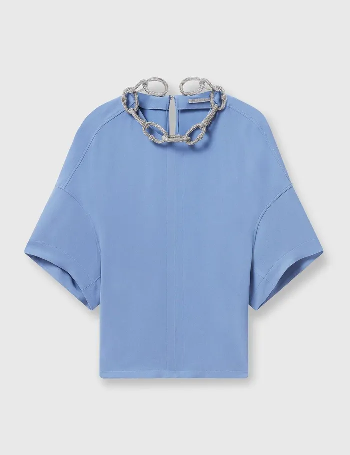 Stella McCartney Shirts And Tops Women Crystal Chain ShortSleeve Top Iris