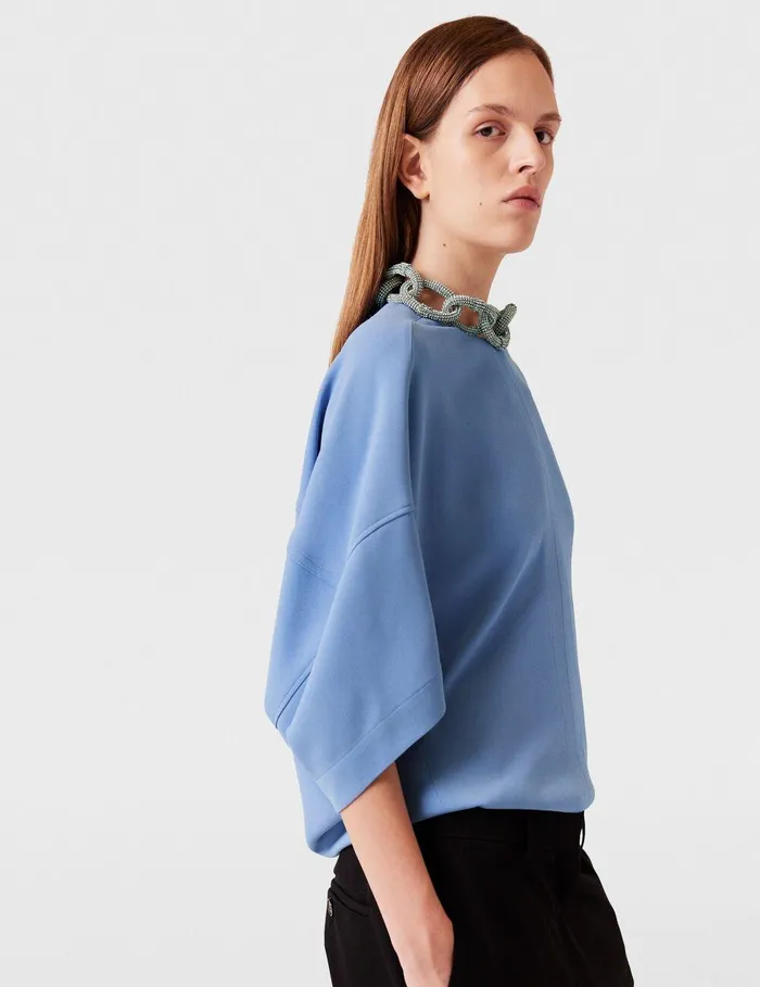 Stella McCartney Shirts And Tops Women Crystal Chain ShortSleeve Top Iris