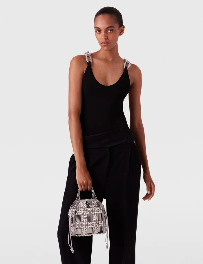Stella McCartney Shirts And Tops Women Crystal Chain Strap Top Black Stella McCartney Shirts And Tops Women Crystal Chain Strap Top Black