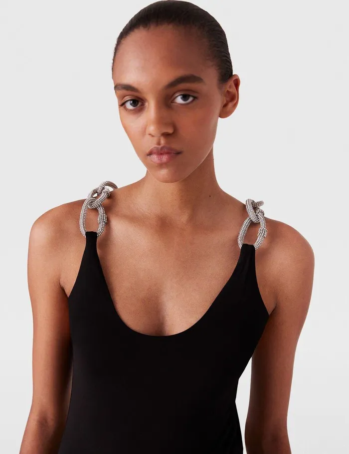 Stella McCartney Shirts And Tops Women Crystal Chain Strap Top Black Stella McCartney Shirts And Tops Women Crystal Chain Strap Top Black