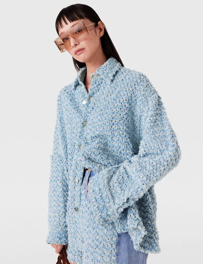 Stella McCartney Shirts And Tops Women Oversized Denim Boucl Shirt Light Blue