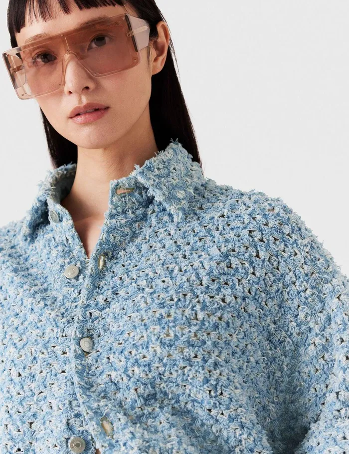 Stella McCartney Shirts And Tops Women Oversized Denim Boucl Shirt Light Blue