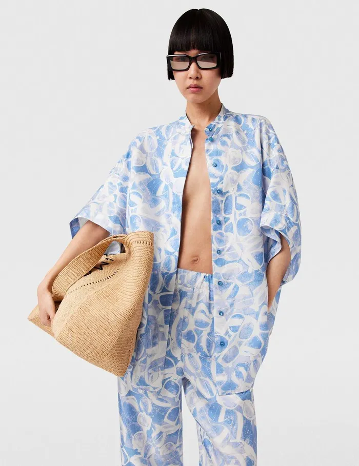 Stella McCartney Shirts And Tops Women Sunglasses Print High Neck Top Blue