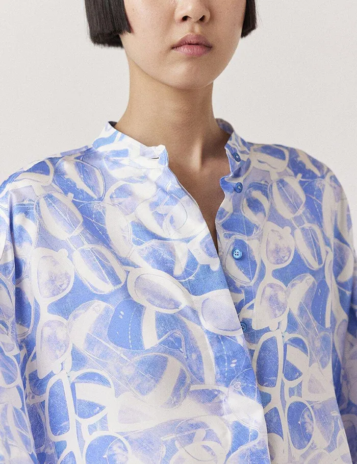 Stella McCartney Shirts And Tops Women Sunglasses Print High Neck Top Blue