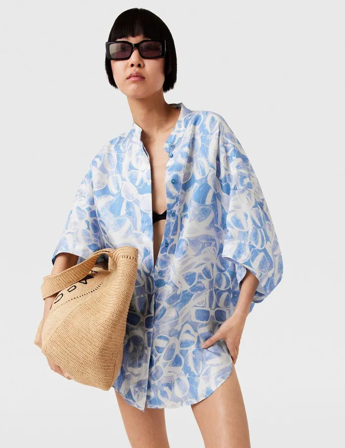 Stella McCartney Shirts And Tops Women Sunglasses Print High Neck Top Blue