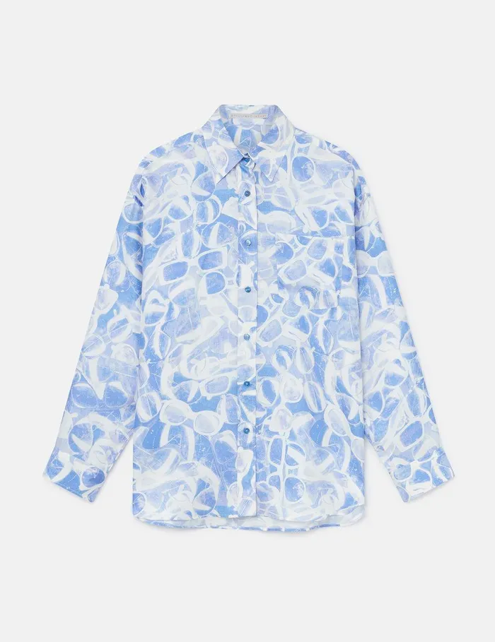 Stella McCartney Shirts And Tops Women Sunglasses Print LongSleeve Shirt Blue