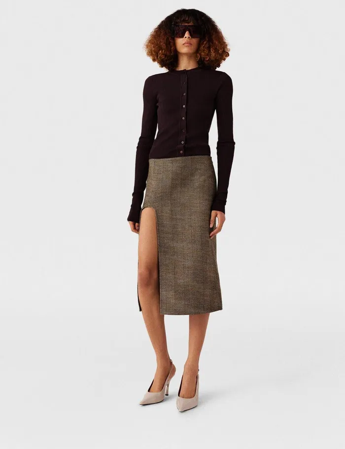 Stella McCartney Tailoring Women SideSlit Tweed Skirt Beige Tweed Stella McCartney Tailoring Women SideSlit Tweed Skirt Beige Tweed