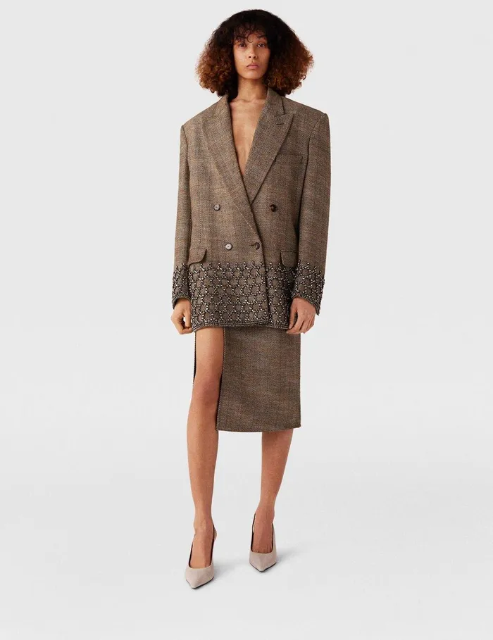 Stella McCartney Tailoring Women SideSlit Tweed Skirt Beige Tweed Stella McCartney Tailoring Women SideSlit Tweed Skirt Beige Tweed