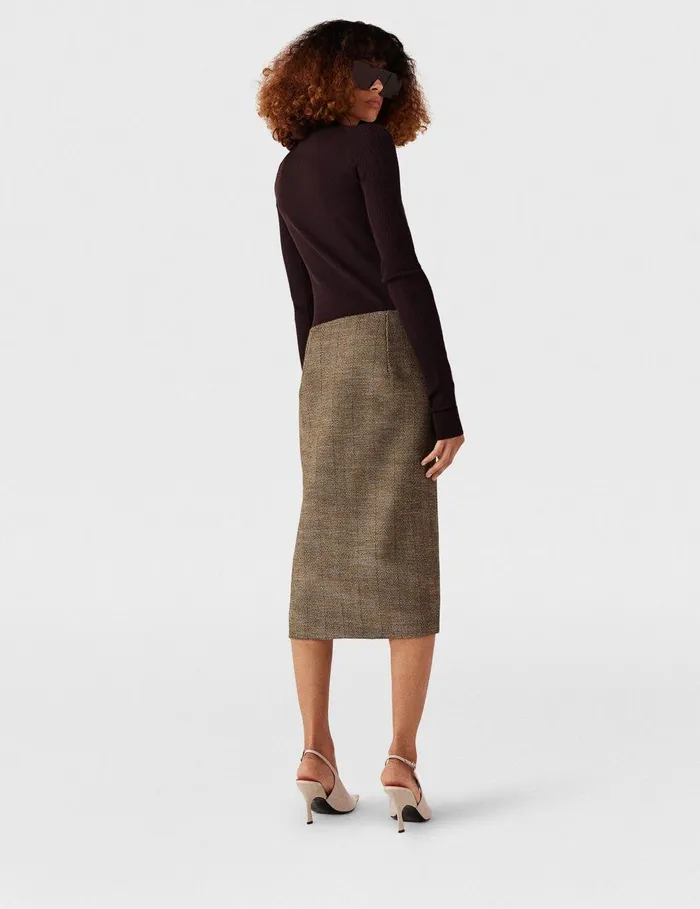 Stella McCartney Tailoring Women SideSlit Tweed Skirt Beige Tweed Stella McCartney Tailoring Women SideSlit Tweed Skirt Beige Tweed