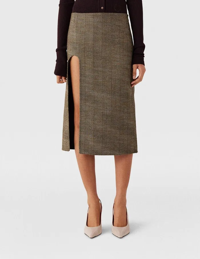 Stella McCartney Tailoring Women SideSlit Tweed Skirt Beige Tweed Stella McCartney Tailoring Women SideSlit Tweed Skirt Beige Tweed