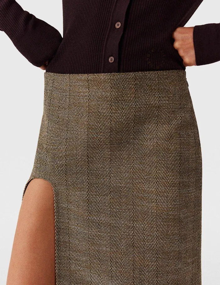 Stella McCartney Tailoring Women SideSlit Tweed Skirt Beige Tweed Stella McCartney Tailoring Women SideSlit Tweed Skirt Beige Tweed