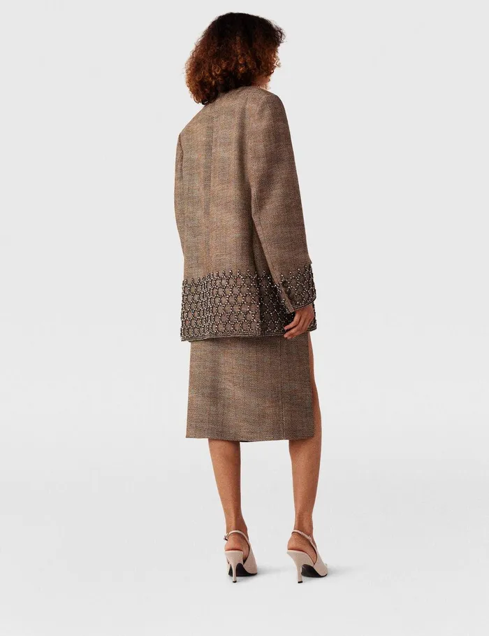Stella McCartney Tailoring Women SideSlit Tweed Skirt Beige Tweed Stella McCartney Tailoring Women SideSlit Tweed Skirt Beige Tweed