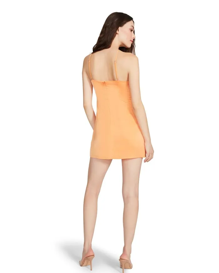Steve Madden Asymmetrical Satin Slip Dress Orange Womens Dresses
