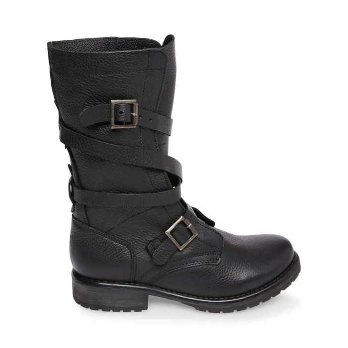 Steve Madden Banddit Black Leather Womens Boots