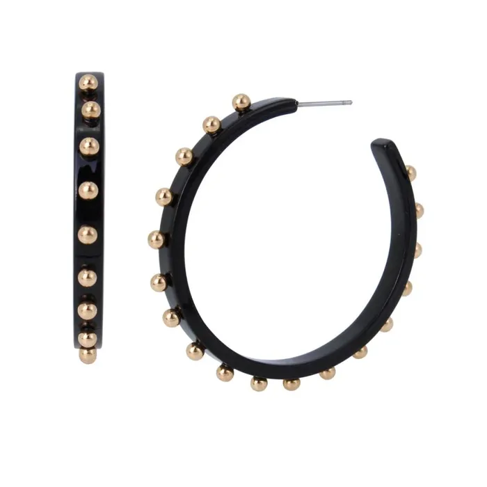 Steve Madden Beaded Resin Hoop Earrings Black Womens Jewelry