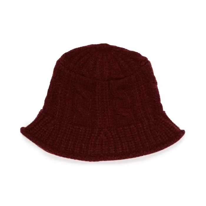 Steve Madden Cable Knit Bucket Hat Wine Womens Hats and Hair Accessories