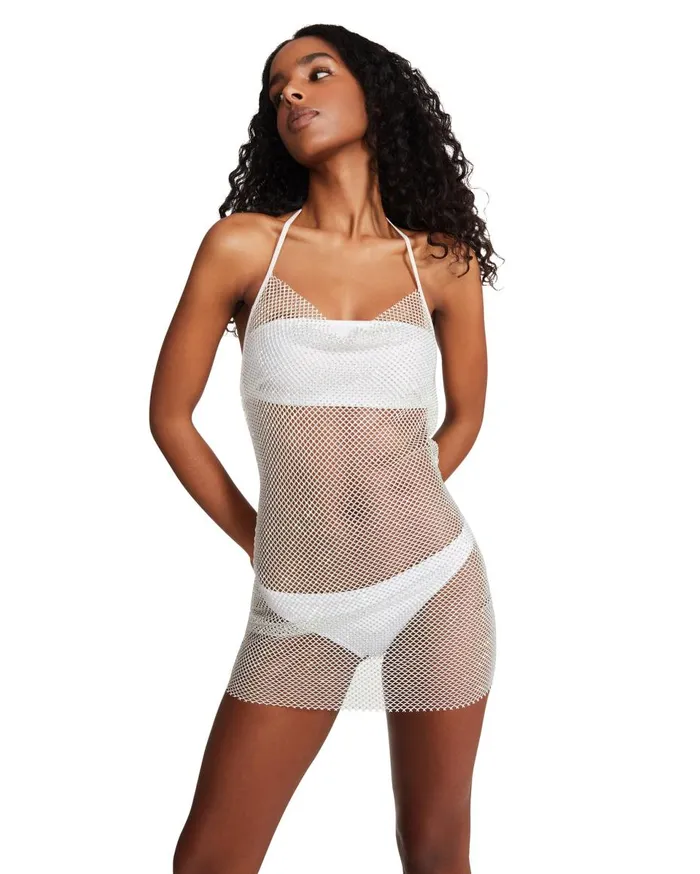 Steve Madden Mesh Rhinestone Dress White Womens Dresses