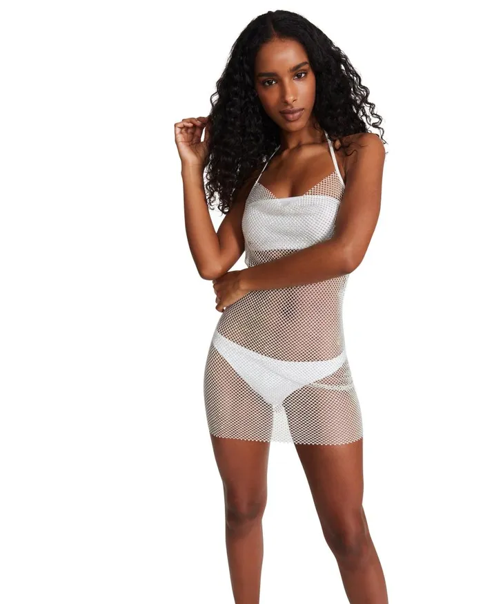 Steve Madden Mesh Rhinestone Dress White Womens Dresses