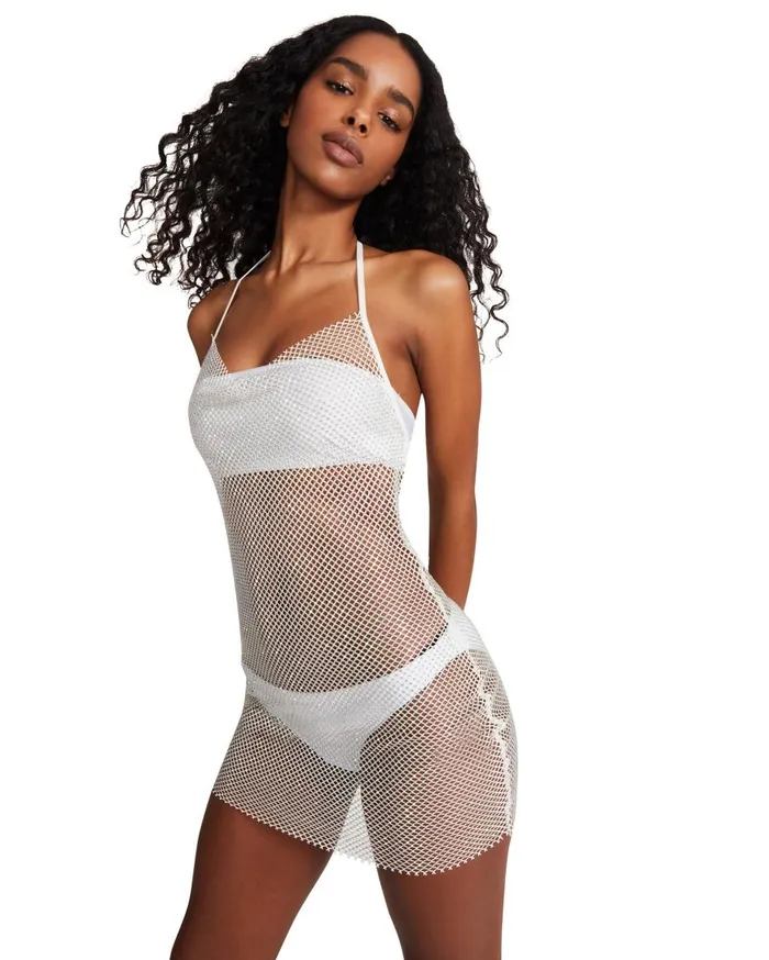 Steve Madden Mesh Rhinestone Dress White Womens Dresses